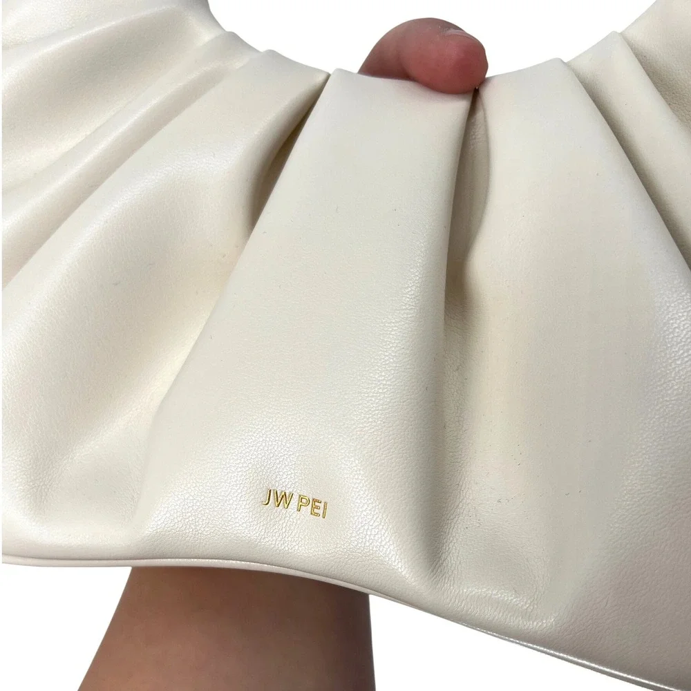 JW‎ PEI Gabbi Ruched Hobo Handbag Ivory Vegan Leather Small Hobo Bag Like New